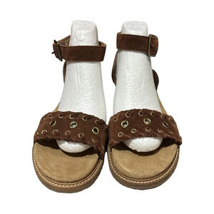 Clarks Artisan Brown Suede Strap Flat Sandal Size 7 Everyday Boho Comfort